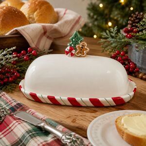 Arlington Designs Christmas Butter Dish Ceramic Covered Butter Keeper